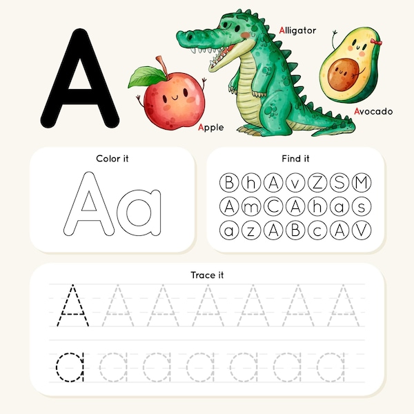 26 Printable Alphabet Letters Worksheets A-Z, Preschool, Kindergarten, Handwriting, Printable Worksheets, Activity for Kids, Toddlers, PDF