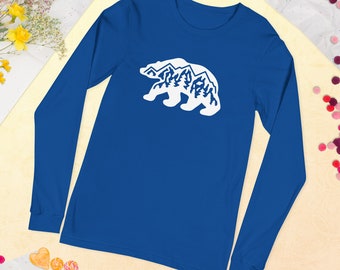 Unisex Long Sleeve Tee Long shirt on a bear, Gift For Camper, Mountain and Nature