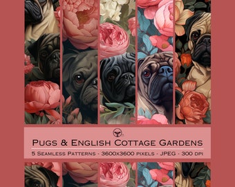 Pug and Floral Seamless Pattern Commercial Use Digital Paper Seamless File Textile Scrapbook Printable Paper Image File Cute Dog Lover Gift