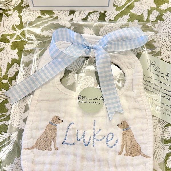 Puppy/Golden Retriever Embroidered Baby Bib  - Baby Shower Gift - Monogrammed Bib - Baby Gift