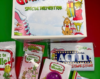 Caja de regalo personalizada de Nochebuena del Grinch / Set navideño para niños