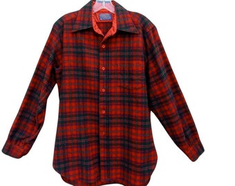 Vintage 1970s Pendleton Woolen Mills 100% Wool Gray and Red Plaid