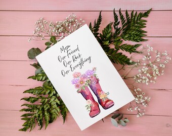 Printable Mother's Day Card: Floral Boots Design (Digital Download)