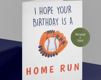 Digital Birthday Card | Printable Baseball Themed Birthday Card | Gift ...