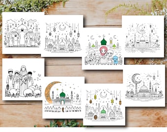 Eid Ramadan Coloring Cards for Kids: Islamic Printable (PDF) Digital download