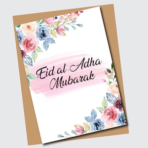 Cartão digital para Eid-ul-Adha para impressão, download, elegantes saudações em aquarela para Eid Mubarak em PDF, lembrancinha para festa de Eid, decoração faça você mesmo para cortar e dobrar