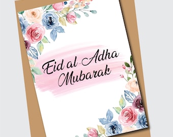 Watercolor Eid Mubarak Card: Elegant Floral Design (Digital Download)