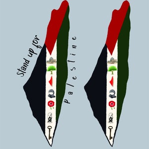 Kaart van Palestina met symbolen SVG-, PNG- en PDF-T-shirtontwerp|  met Masjid al Aqsa, klaproos, olijfboom, enz. | Bedrukbaar T-shirtontwerp