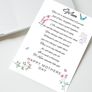 Personalized Mother&#39;s Day Card: Floral Poem Print (PDF, PNG) Digital download