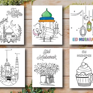 6 afdrukbare Eid-kleurkaarten voor kinderen afdrukbare Eid-kleurkaarten voor kinderen afdrukbare Eid Al Fitr-kleurkaarten voor kinderen afdrukbaar