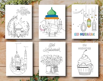 Eid Coloring Cards for Kids: Printable Eid Al Fitr Activity (PDF)