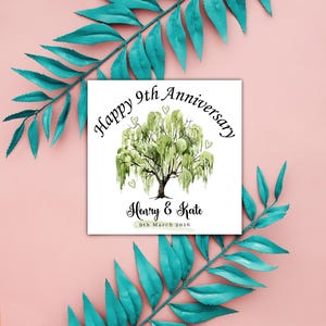 Tarjeta del noveno aniversario, Aniversario de sauce, Tarjeta personalizada, Tarjeta del noveno aniversario de boda, Tarjeta de aniversario, Sauce, Aniversario de boda