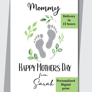Impressão digital personalizada do pé do dia das mães \ cartão, presente da mãe, aniversário da mãe, presente da babá, impressão do pé da lembrança do bebê, presente das crianças para a mamãe