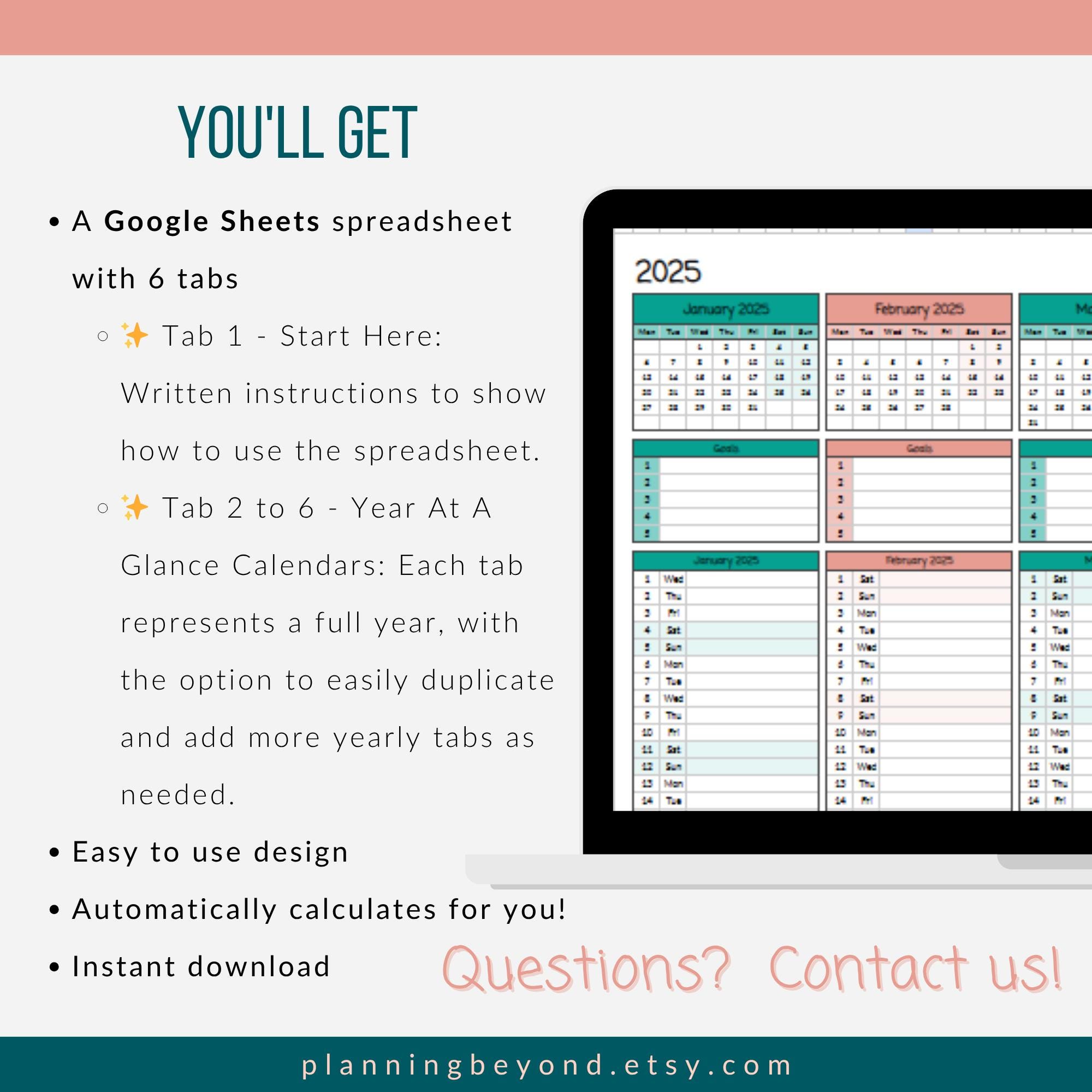 Year at a Glance Calendar Spreadsheet | Google Sheets Planner ...