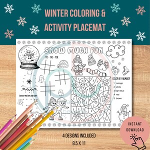 Winter Kids Activity Mats | Printable Placemat | Instant Download Winter Printable PDF | Kids Coloring Crafts Winter Fun