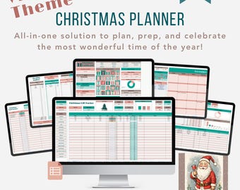Christmas Planner Google Sheets, Vintage Theme Christmas Planner, Holiday Organizer, Digital Christmas Planner, Christmas Gift List Tracker