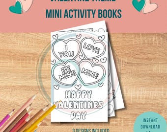 Kids Mini Coloring Book Valentine| Printable Activity Book | Instant Download Valentine Printable | Kids Classroom Coloring Valentine Fun