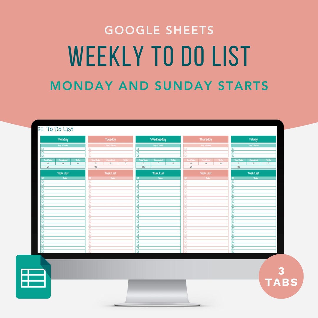 Digital Weekly to Do List Google Sheets, Daily Task Tracker, Simple to ...