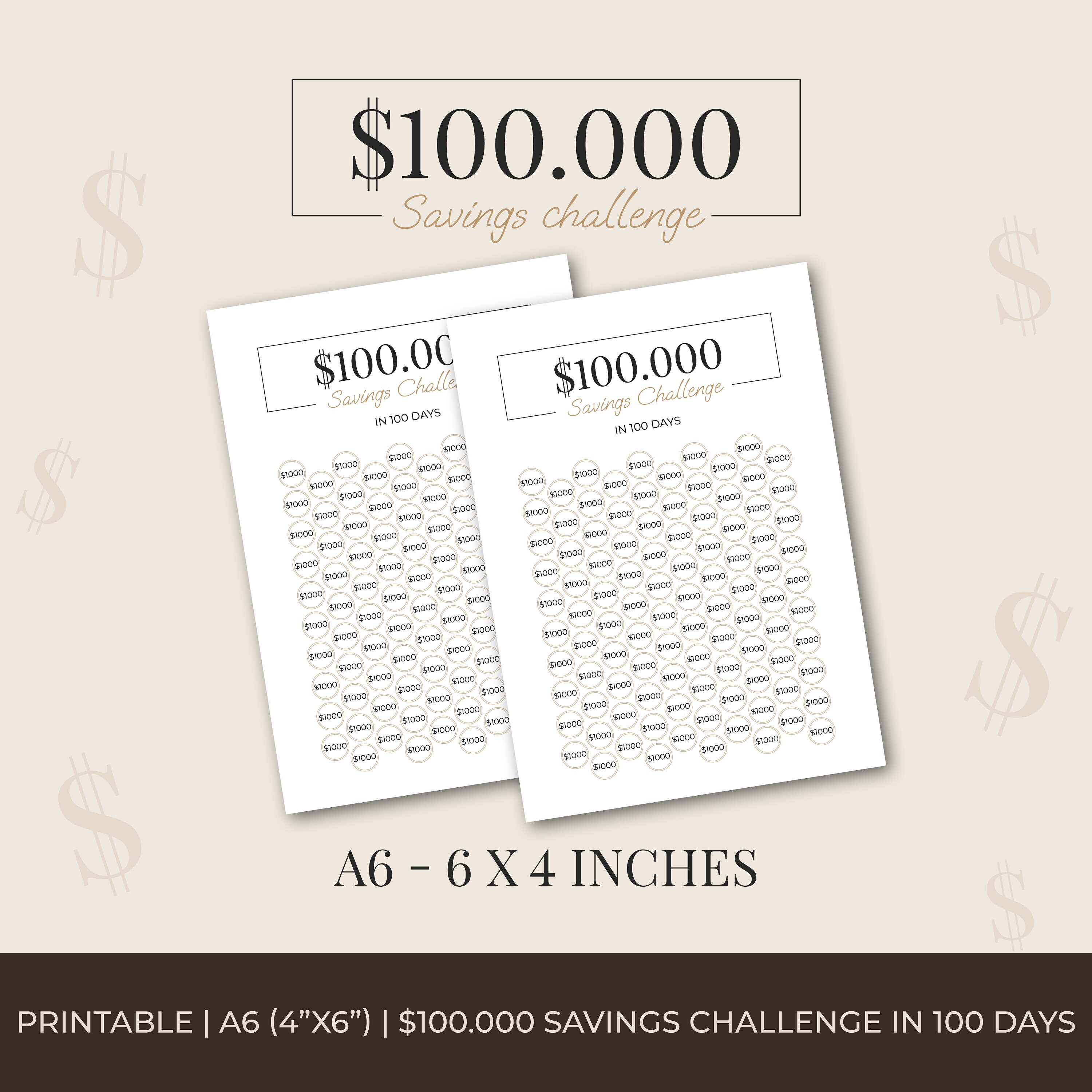 100k Savings Challenge Printable A6 Money Save PDF 100000 in 100 Days ...