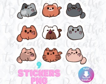 Kawaii Printable Stickers Set png, 9 Cats Sticker png, Print and Cut Sticker, Cricut stickers, Gift for Cat Lover, Cute Kittens