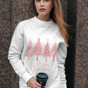 Pink Christmas Trees With Lights Png Sublimation Design, Merry Christmas Png, Happy Holiday Png, Christmas Trees Png, Pink Christmas Png