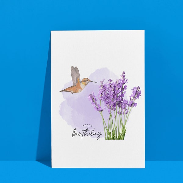 Colibri and Lavender Happy Birthday Png | Birthday PNG | Floral Birthday Card | Birthday Greetings | Humming Bird png Digital Designs