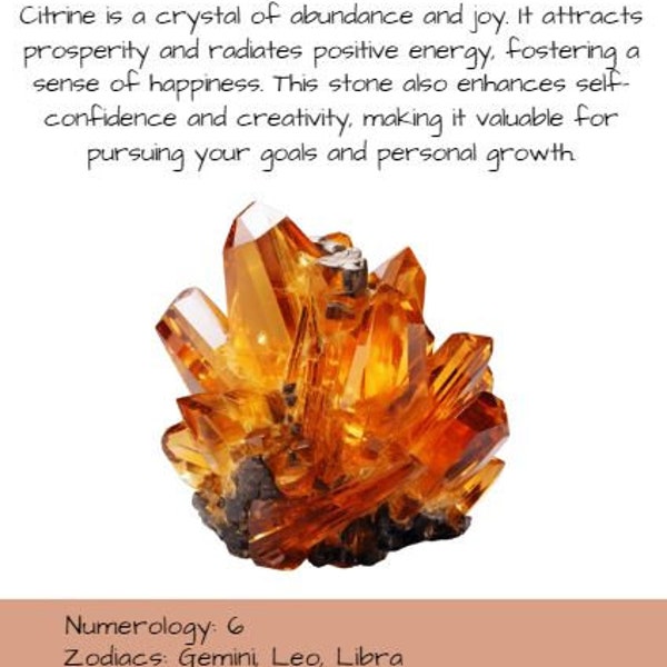 Citrine | Crystal Meaning Card Bundle | Crystal Information Cards | Gemstone Meaning Cards | Crystal Descriptions