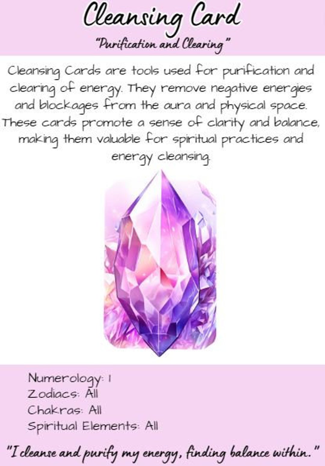 Cleanse Card Cleansing Card Crystal Meaning Card Bundle Crystal Information Cards ...