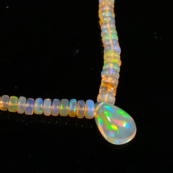 Multi Opal Gemstone Beaded Necklace, Ethiopian Fire Opal Beads Necklace, Opal Birthstone Necklace, Handmade Necklace Gift for Women