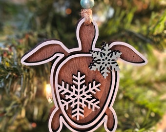 Turtle Ornament | Sea Turtle Ornament | Wooden Turtle Christmas Ornament | Coastal Christmas | Ocean Life Decor |Shore Christmas| Salt Life
