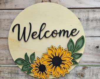 Sunflower Welcome Door Hanger | Front Door Decor | Welcome Sign | Year Round Door Hanger | Home Decor | Front Door Hanger | Sunflower Sign