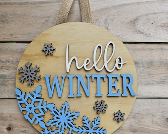 Hello Winter Snowflake Door Hanger: Winter Wood Sign | Home Decor | Front Door Hanger | Christmas Decor | Let it Snow | Winter Front Door