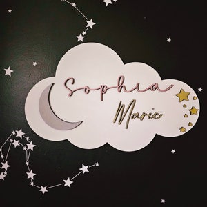 Personalized Moon Star Name Sign | Celestial Nursery Decor | Custom Baby Name Sign | Cloud Name Sign | Moon Theme Nursery | Wood Name Sign |