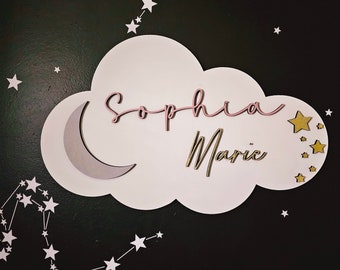 Personalized Moon and Stars Name Sign: Celestial Nursery Decor | Baby Shower Gift | Nursery Decor | Custom Baby Name Wood Sign | Wall Decor