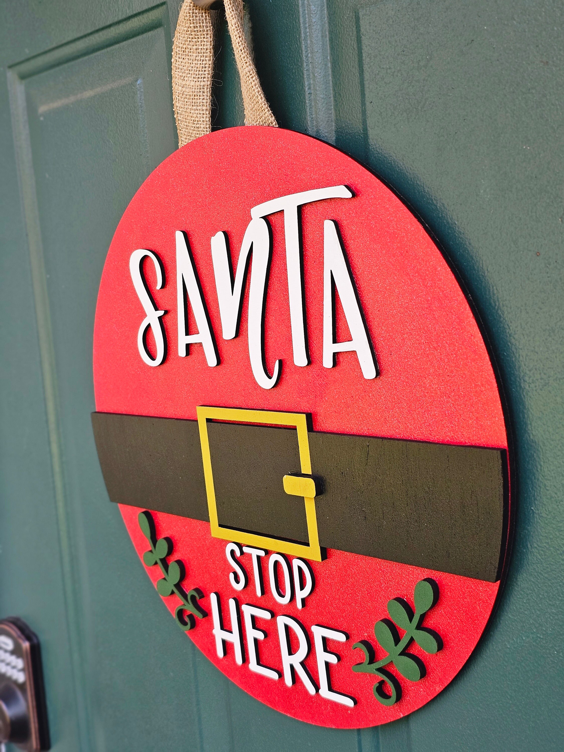 Santa Exit Sign Santa Stop Here Sign | Christmas Door Hanger | Holiday Front Porch ...