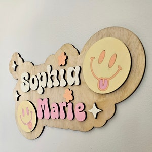Retro Smiley Face Baby Name Sign: Personalized Nursery Decor