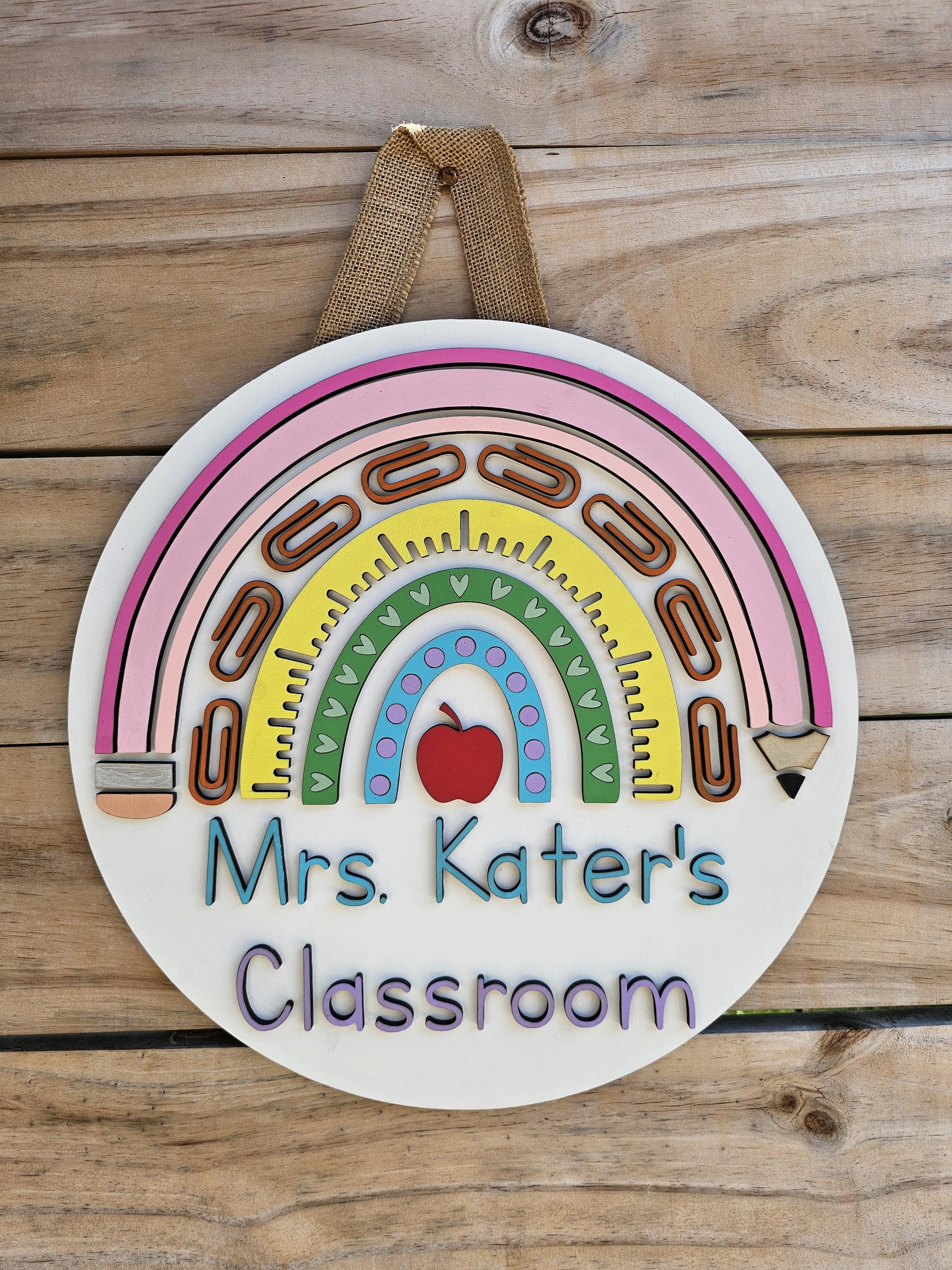 Personalized Teacher Classroom Sign: Rainbow School Supply Decor - Etsy