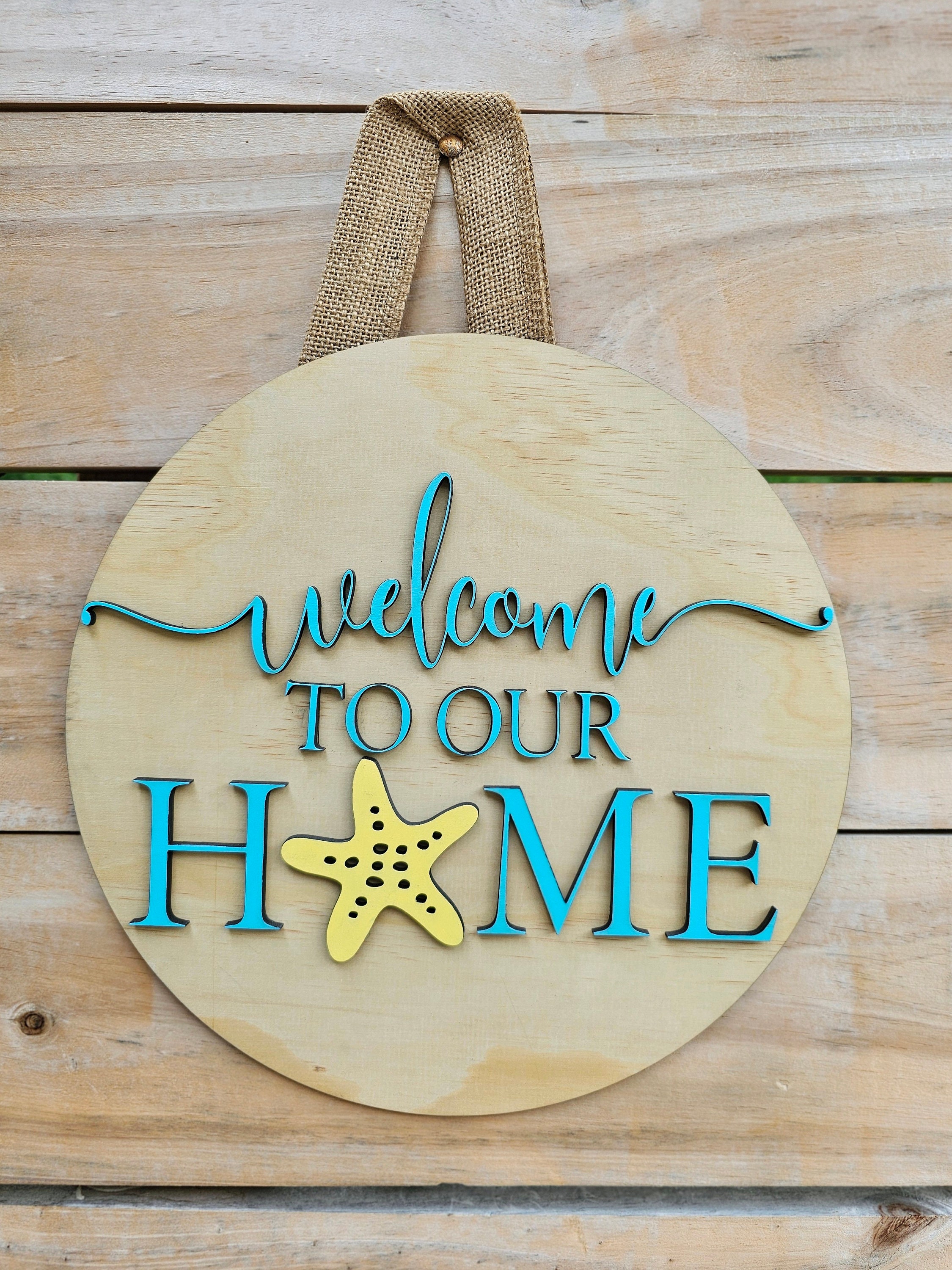 Coastal Door Hanger | Beach House Decor | Starfish Welcome Sign ...