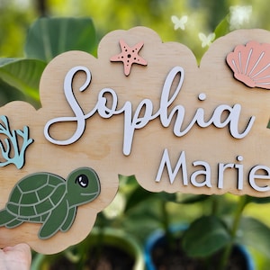 Personalized Sea Turtle Name Sign: Ocean Nursery Decor | Under the Sea Wall Decor | Custom Coastal | Baby Girl Baby Boy | Baby Shower Gift