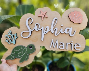 Personalized Sea Turtle Name Sign: Ocean Nursery Decor | Under the Sea Wall Decor | Custom Coastal | Baby Girl Baby Boy | Baby Shower Gift