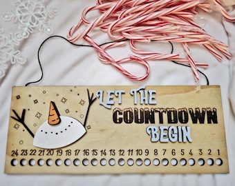 Candy Cane Christmas Countdown Sign: Holiday Decor | Kids Advent Calander | Let it Snow | Snowman Sign | Sleeps Till Christmas |