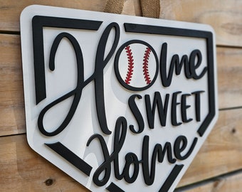 Home Sweet Home Baseball Door Hanger: Hand-Painted Wood Decor