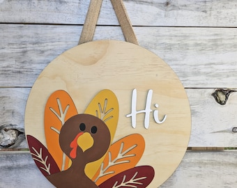 Turkey Door Hanger | Thanksgiving Front Door Decor | Fall Harvest Wall Hanging | Rustic Farmhouse Porch Decoration | Gobble Sign