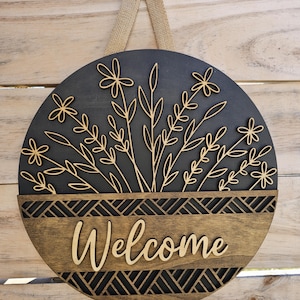Wooden Welcome Door Hanger: Hand-Painted Wildflower Sign