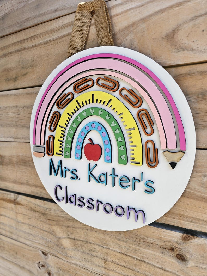 Personalized Teacher Classroom Sign: Rainbow School Supply Decor - Etsy