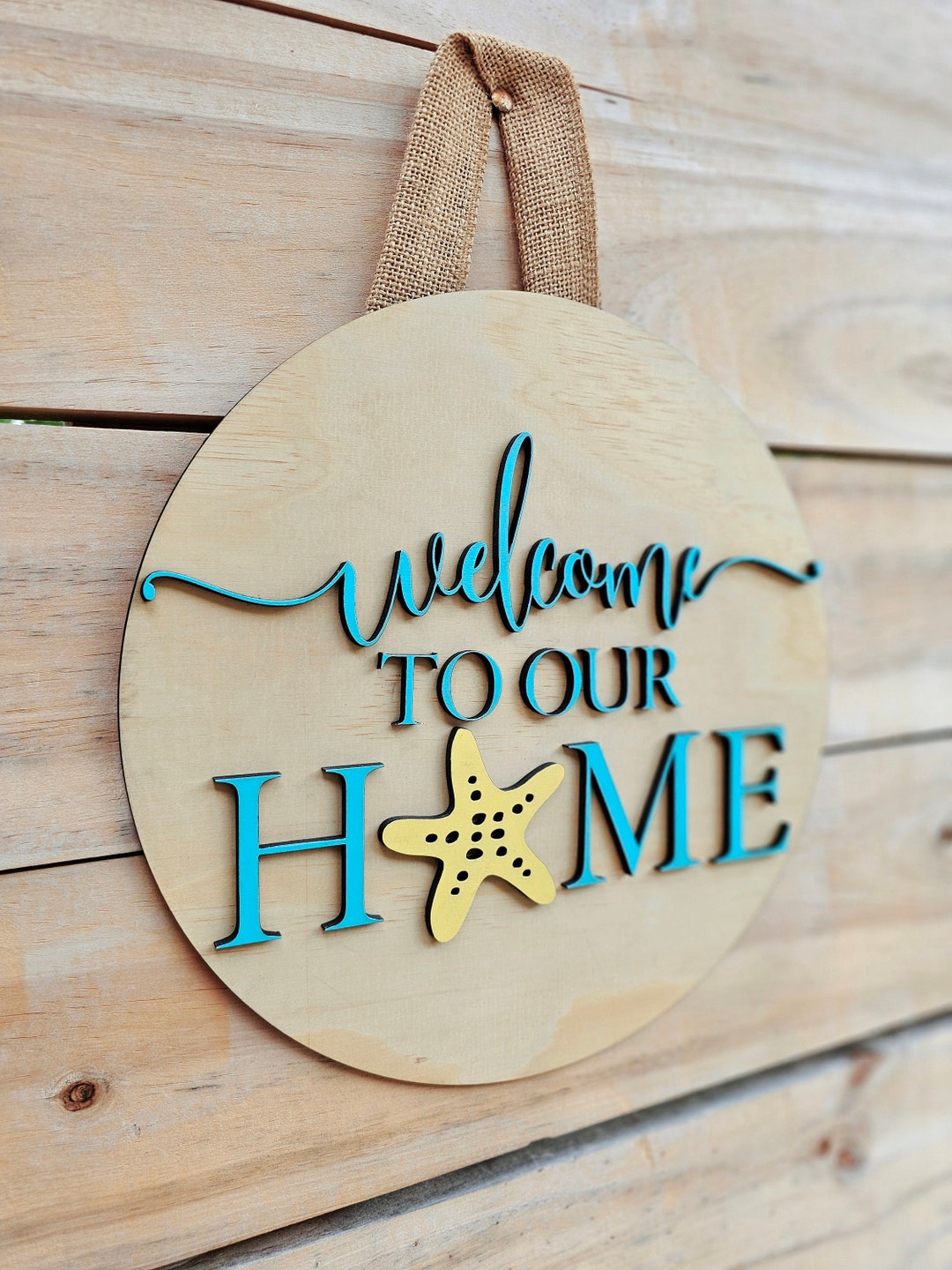 Coastal Door Hanger | Beach House Decor | Starfish Welcome Sign ...