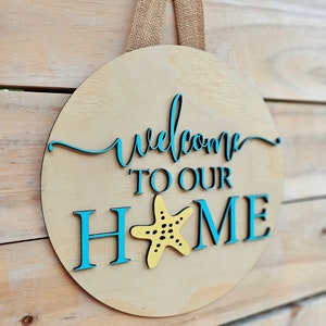 Coastal Welcome Door Hanger: Beach House Decor with Starfish