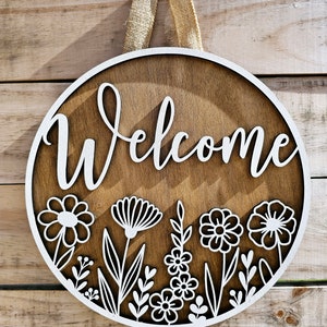 Wildflower Welcome Door Hanger: Hand-Painted Wooden Sign