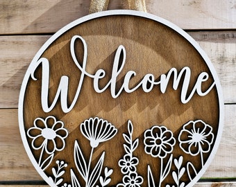 Wildflower Welcome Door Hanger | Front Door Decor | Welcome Sign | Year Round Door Hanger | Home Decor |