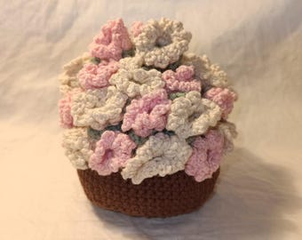 3 sottobicchieri a forma di fiore con vaso (uncinetto)
